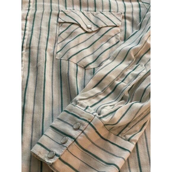 Vtg. Western Fashions White with Green striping Long Sleeve Shirt - Picture 8 of 8